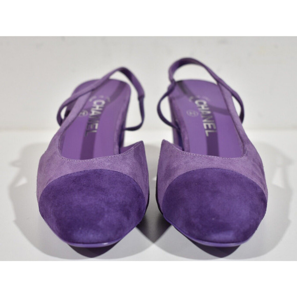 Chanel 23S Mademoiselle Coco Sling Purple Suede Slingback Sandal Block Heel 40.5 - Picture 6 of 11